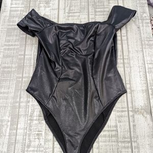 Faux Leather off shoulder Bodysuit